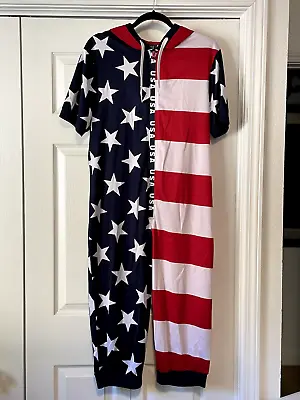 Flag USA Men's M Medium Union Suit Zip One Piece Body Romper PJs Briefly Stated • $16.98