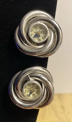 Vintage Kirks Folly Compass Earrings ~ Designer Signed Clip On 1-1/4” Unique • $32