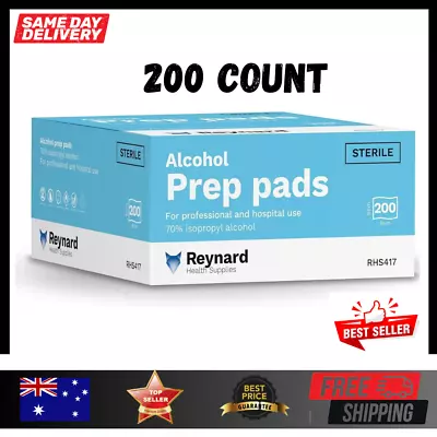 REYNARD LARGE Alcohol Skin Prep Pads/Swabs/Wipes -200 WIPES - 6 X 6cm • $9.99