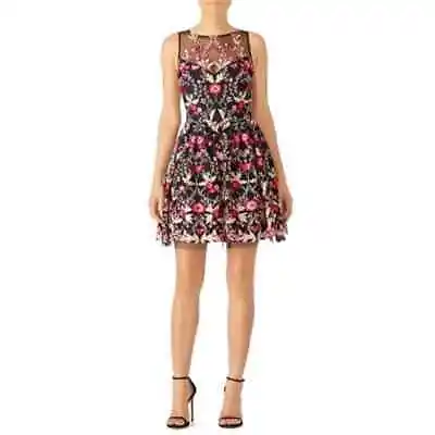 Shoshanna Midnight Bayard Black Floral Embroidered Sleeveless Mini Dress Size 10 • $149