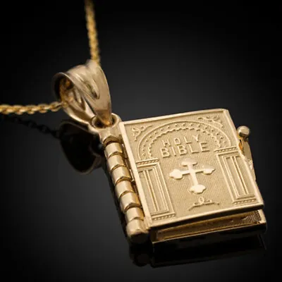 Mens Womens Gold Holy Bible Pendant Necklace Lord's Prayer Christian Jewelry 24  • $10.99