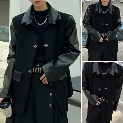 INCERUN Mens Leather Patchwork Tops Coat Casual Loose Long Sleeve Jacket Plus • $28.49