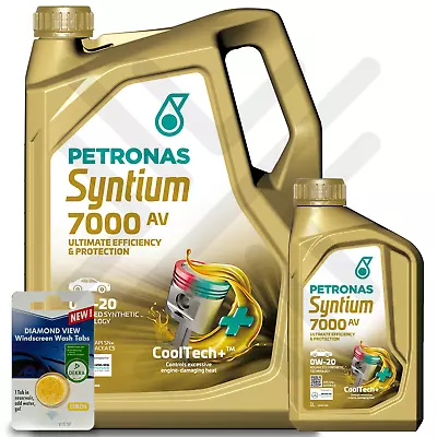 £57.99 • Buy PETRONAS Syntium 7000 AV 0W-20 Engine Oil 6 Litre 6L (5L + 1L) + 5L SCREENWASH