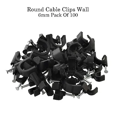 £3.10 • Buy 100x 6mm Black Round Cable Clips CAT5e CAT6 Wall Mounts Aerial Brick Outdoor