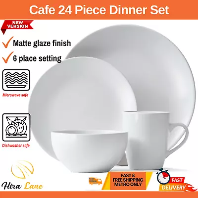 $56.83 • Buy 24 Pieces Dinner Set Home Stoneware Kitchen Starter Kit White Plates Bowls Mugs