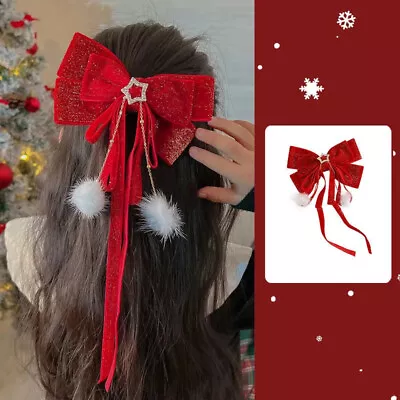 Red Velvet Bow Hair Ornament Hair Circles Pins Christmas New Year Hair CliFM • $2.05