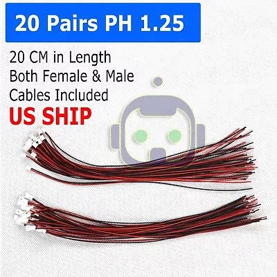 20 Pairs Micro JST PH 1.25 2 Pin Male Female Plug Connector With Wire Cables • $6.95