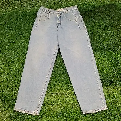 Vintage GUESS Pascal Loose Jeans 30x29 (33) Tapered Light Faded Blue Whiskered • $39.25