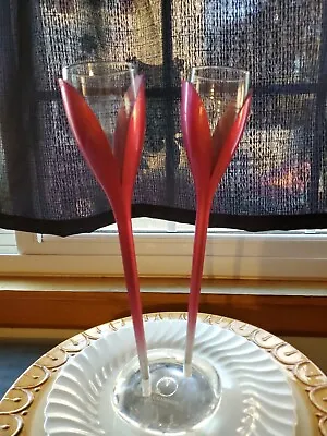 Moet & Chandon Tulip Champagne Flutes Glass Pink Rose Etched Base SET OF 2 (M3) • $50