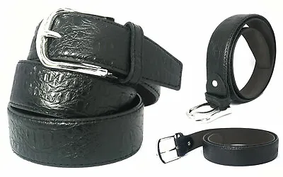 Faux Mens Crocodile Alligator Skin Leather Belt Embossed Unisex Black M L Or XL • $11.99