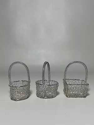 Vtg Small Silver Metal Wire Twisted Baskets With Handle. Different Shapes • $12.98