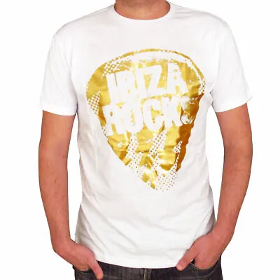 Ibiza Rocks Men's T Shirt Gold Metallic Logo Plectrum WHITE Hotel Pool Party Tee • $24.85