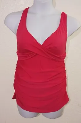 LL BEAN*Pink One Piece Swimsuit*Size 14*Crossover Front*padded Bra*T-back Straps • $17.62