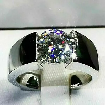 Fabulous Men's Wedding Tension Set Ring 14K White Gold 1.8 Ct Simulated Diamond • $279.93