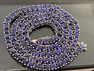 25CT Round Cut Lab Created Blue Sapphire Tennis Necklace 14k Yellow Gold Plated • $342