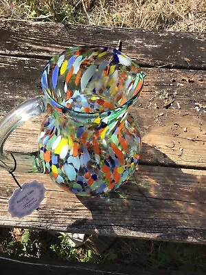 Mexican Hand Blown Glass Pitcher Confetti Design • $54.09