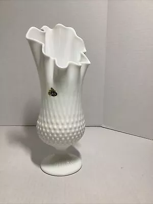 Fenton Swung Handkerchief Vase Large Milk Glass Hobnail 13.5 In Tall  • $55