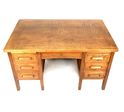 £449 • Buy Antique Solid Oak Teachers Desk Mid Century Office Furniture By Cooke's, London