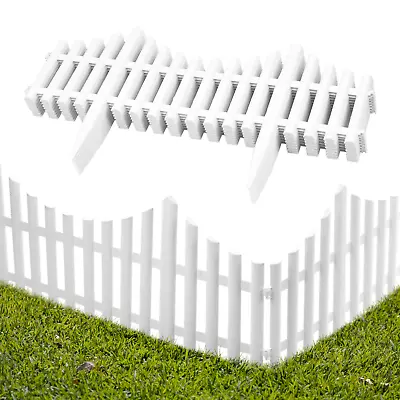 White Plastic Picket Garden Fence Flexible Interlocking Grass Edge Border 8 Pack • £12.49