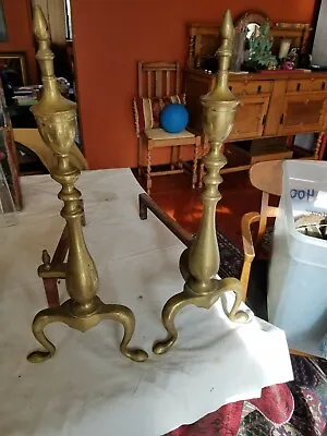 Antique Vintage AWS Brass Federal Style 20  Andirons  • $99.99