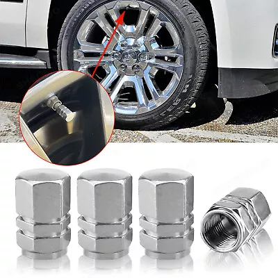 $11.99 • Buy 4Pcs Silver Work Tire Air Valve Stem Aluminum Caps Wheel SUV For Chevy Suburban