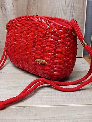 Shoulder Handbag Purse Unused Gabriella Italy Red Woven & Braided Rattan • £53.03