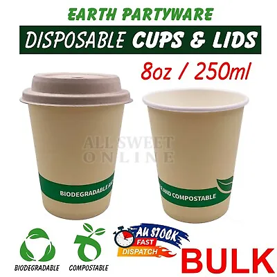 Disposable Coffee Cups 8oz 250ml Bulk Takeaway Eco Compostable Paper Take Away • $26.95