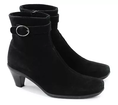 LA CANADIENNE Waterproof Suede Ankle Bootie Black Square Toe Size 8.5 • $68.31