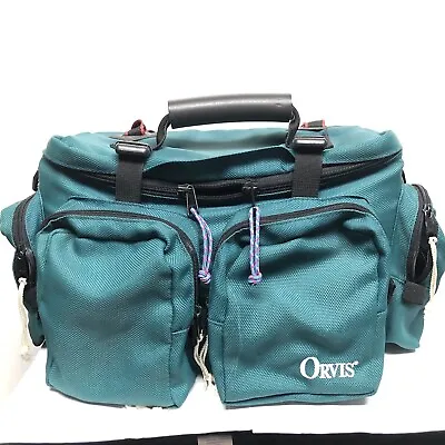 Vtg ORVIS Tackle Bank Bag Green Nylon Fishing Camping Shoulder Strap Zip Pockets • $89.95