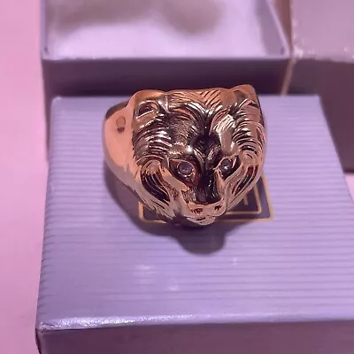 Vintage Avon Lion Head Ring Gold Tone Diamond Looking Eyes Size 10 • $19.99