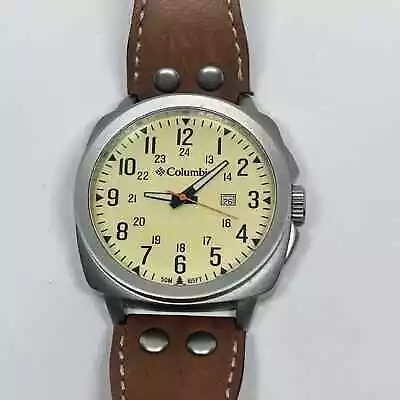 Columbia CA018 50M Water Resistant W/ Date Display Brown Leather Strap Watch  • $33