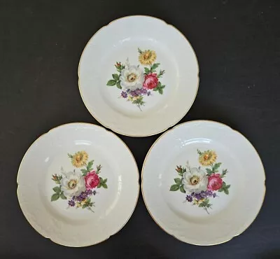 3 AK Kaiser Floral Salad/Dessert Plates Embossed Rim Gold Scalloped Edge 7 7/8  • $54.95