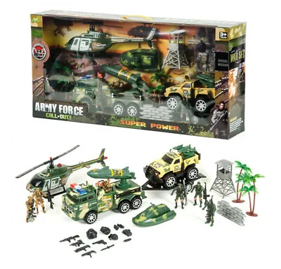 Super Power Soldier Army Military Helicopter Truck Trailer Vehicles Diecast Toy • $55.95