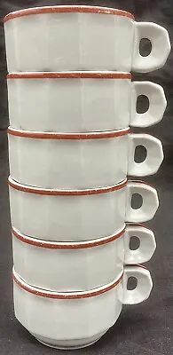 £30 • Buy Set Of 6 Rare Vintage French Mehun Depose White Orange Striped Small Coffee Cups