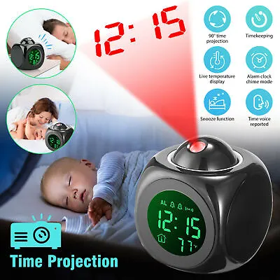 Alarm Clock LED Wall/Ceiling Projection LCD Digital Voice Talking Temperature • £11.95