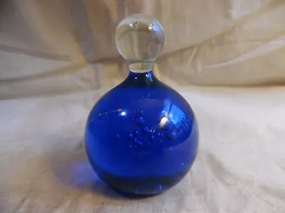 Paperweight Art Glass Blue With Clear Knob Mdina Signed • $20