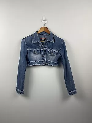 Cropped Denim Jacket  Top Long Sleeve Y2k Fashion ‘fluid’ Western Vtg • $30