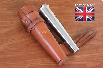 Saddle Hip Flask Top Leather Cased Stainless Steel Flask Horse Riding Gift • £38.50