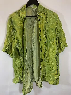 £4.99 • Buy Vintage Womens Boho Green Snakeskin Short Sleeved Work Blouse Shirt Top Size 22
