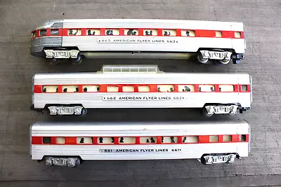 American Flyer Postwar S Gauge 661 662 663 Red Stripe Aluminum Passenger Cars • $169.99