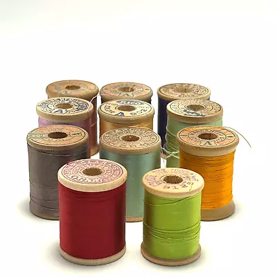 Vintage Silk Thread On Wooden Spools Lot Of 11 • $60