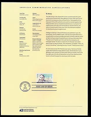 #4705  Forever -  O. Henry Stamp  USPS #1245 Souvenir Page • $6.75