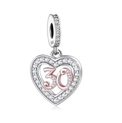 $27.99 • Buy S925 Silver & Rose Gold 30th Birthday Open Heart Charm By Unique Designs