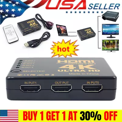 5 Port 4K HDMI Switch Splitter Selector Switcher Hub IR Remote HDTV 5 In 1 Out • $4.99