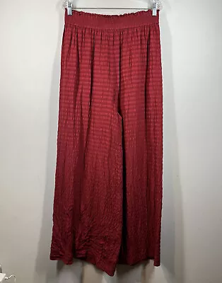 Express Vtg Burgundy 100% Silk Y2K Wide Leg Seer Sucker Palazzo Pants Sz L • $49.99