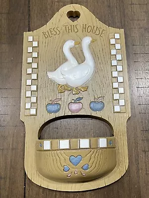 Vintage Burwood Products Bless This House Duck Wall Pocket Hanging Décor USA EUC • $16