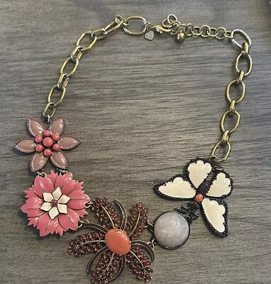 Stella & Dot Vintage Garden Party Enamel Flower Butterfly Necklace 20   • $100
