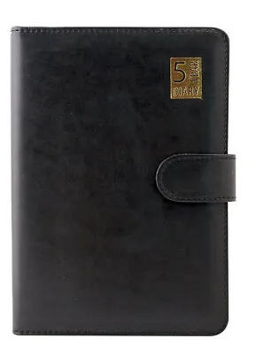 5 Year Diary A5 Undated Leather Bound Padded Soft Magnetic Closure Home Black • £7.99