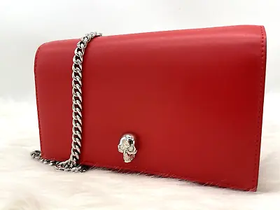 AUTH NWT $920 Alexander McQueen Small SKULL Silver Chain Leather Shoulder Bag • $599.99