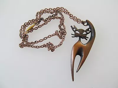 Vintage Copper Mid Century Modern Cat Siamese Pendant Necklace • $25